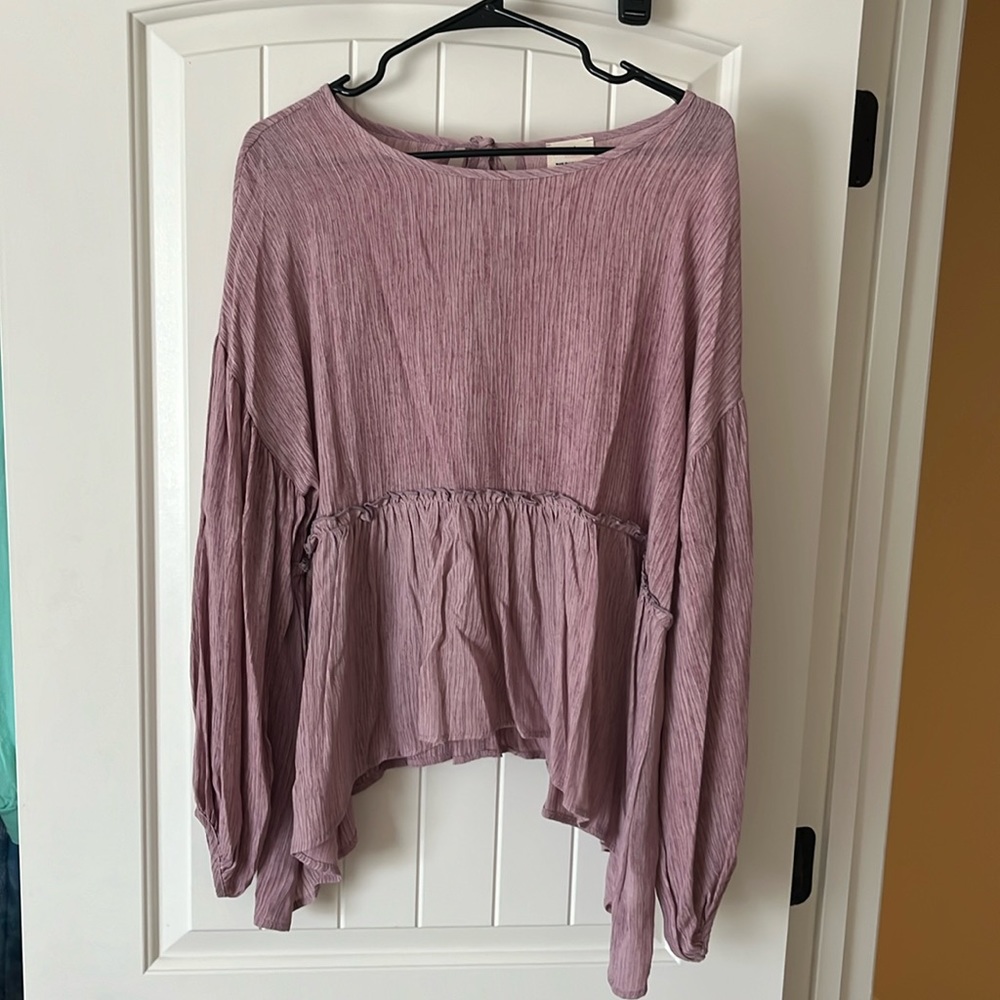 Peach Love Purple Long Sleeve Peplum Blouse - Size Medium, Like New